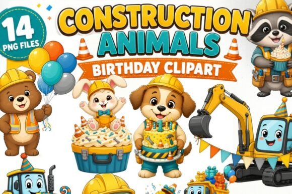 Download Construction Animals Birthday Clipart - Day Collection