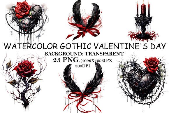 Download Watercolor Gothic Valentine's Day - Day Collection