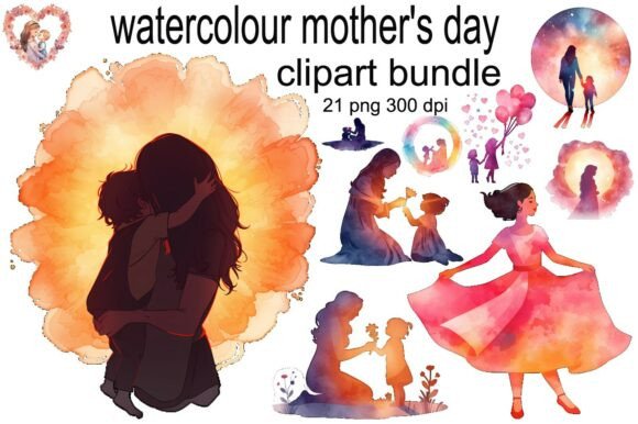 Download Watercolor Mother’s Day Silhouette Png - Day Collection