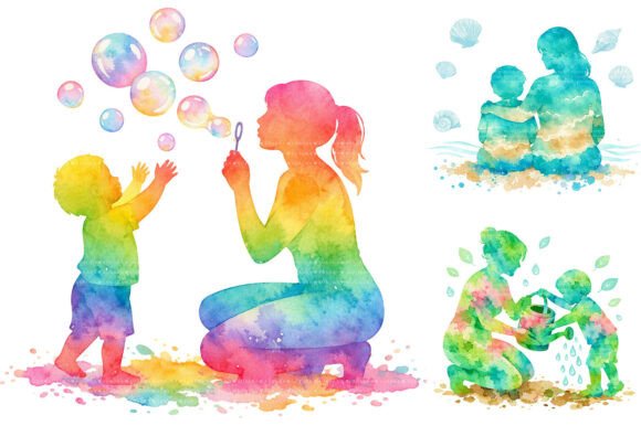 Download Watercolor Mother Child Silhouette PNG - Silhouette png Collection