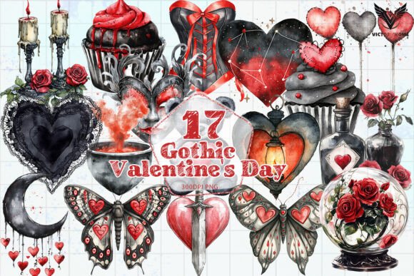 Download Watercolor Gothic Valentine_s Day Clipar - Day Collection
