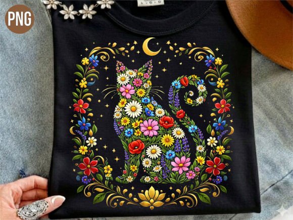 Download Floral Cat Moon Silhouette PNG, CAT PNG - Silhouette png Collection