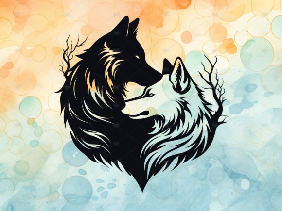 Download Cuddling Wolves Decal Silhouette PNG SVG - Silhouette png Collection
