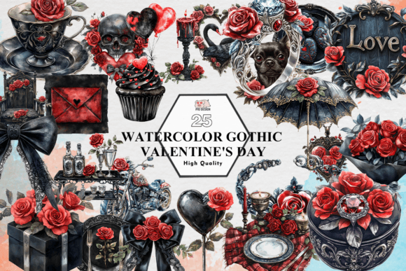 Download Watercolor Gothic Valentine's Day - Day Collection