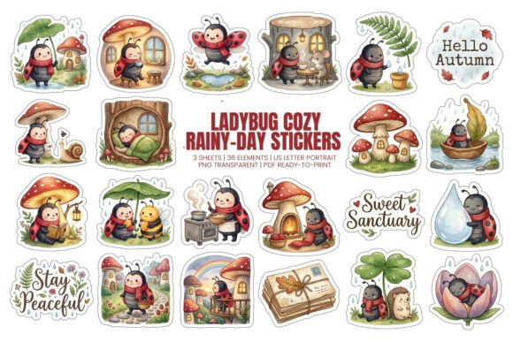 Download Ladybug Cozy Rainy-Day Stickers - Day Collection